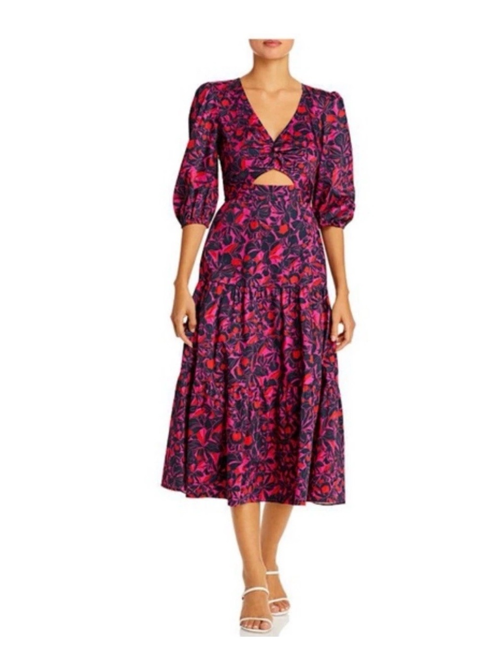 Parker Lillie Cutout Dress Wild Orchid Floral Midi Size 4